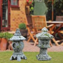 2 Pcs Miniature Pagoda Lantern Statue, Oriental Statue Patio Bonsai Decoration, Furniture for Home