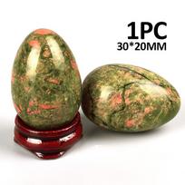 Naujas natūralus unakite brangakmenio kiaušinio formos masažinis akmuo su mediniu pagrindu 30*20mm
