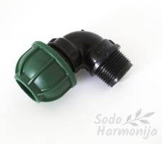PP Alkūnė 25mm vamzdžiui ir 1” išorinis sriegis