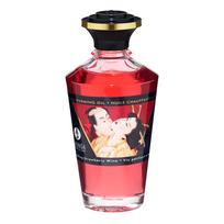 Shunga Strawberry Wine, 100 ml Braškių kvapo ir skonio šildantis masažo aliejus
