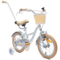 FLOWER BIKE Dviratis mergaitei 14 colių, stūmimo strypas, šoniniai ratai, krepšys kūdikių mėlyna spalvos, FLOWER BIKE Dviratis mergaitei 14 colių, stūmimo strypas, šoniniai ratai, krepšys kūdikių mėlyna spalvos