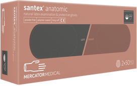 Prailgintos vienkartinės lateksinės pirštinės be pudros Santex Anatomic, 2x50 vnt.