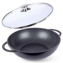 Keptuvė, 32 cm, Wok keptuvė granitinė su stikliniu dangteliu GRANDE 32 cm
