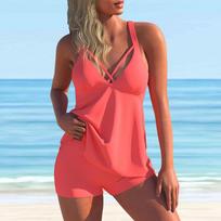 Moteriškas maudymosi kostiumėlis su petnešėlėmis Solid Pink Print Bikini Tankini maudymosi kostiumėlis S rožinė