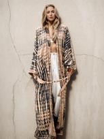 EDOLYNSA 2024 m. Bohemiškas kaklaraištis Dryžuotas bikinio dangtelis Ilga tunika Seksuali kimono suknelė Moteriška plius dydžio paplūdimio apranga, maudymosi kostiumėlis. One size geltona