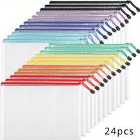 24pcs Mesh Zipper Bags Multi-color Zipper Bags for Organized Storage, Waterproof Puzzle Bags for Board Games and School Office Supplies 24pcs Mixed Colors
