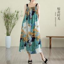 Sleeveless Strap plus size Chiffon Vintage Floral New In Dresses For Women Casual Loose Long Summer Dress