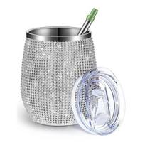 „Bling“ vandens butelis „Bling“ vyno stiklinėlis deimantinis stiklainis, skirtas blizgančioms vyno taurėms, mergaičių kelionėms skirtos taurelės, šiaudeliai, šiaudų šepetys ir puodelių šepetys