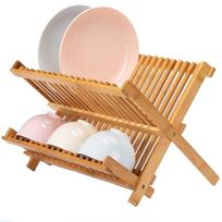 Collapsible Bamboo Dish Drying Rack - Plate Holder Dish Rack Cup Drying Strainer for Dish, Plate, Bowls, Cup geltona