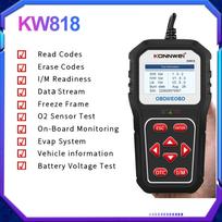 KONNWEI KW818 automobilių diagnostikos įrankiai OBD2 palaikymas CAN J1850 variklio gedimo kodo skaitymas 12V akumuliatoriaus testeris Patobulintas OBD2 automatinis skaitytuvas juoda