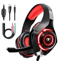 Stereo žaidimų ausinės, skirtos Playstation 4 PS4 PS5, ausinės ant ausinių su mikrofonu ir LED lemputėmis, skirtos Xbox One, asmeniniam kompiuteriui, nešiojamam kompiuteriui juoda/raudona