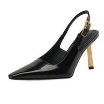 Karvės odos Smailianosiai Stiletai Aukštakulniai Rudens Vasaros Metalinės Sagtys Batai Slingback Moteriškos Seklios Basutės 34 juoda
