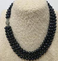 hot 3 ROW 8-9MM TAHITIAN GENUINE BLACK PEARL NECKLACE 17 18 19