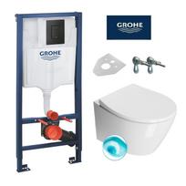 Grohe potinkinis wc rėmas su Phantom Black spalvos mygtuku ir GSI Modo pakabinamas klozetas su SWIRLFLUSH® nuplovimo sistema