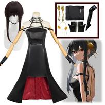 Yor Forger Cosplay Costume Wig Killer Assassin Gothic Halter Black Dress Prop Halloween Party Outfit for Women Gilrs L-(Costume+Wig)