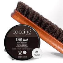 Coccine batų vaškas shoe wax, bespalvis, 40 g + Batų šepetys su arklio šeriais, 16 cm
