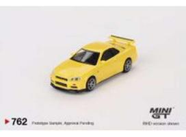 Mini GT Modeliukas 1/64 1999 Nissan Skyline GT-R (R34) V-Spec Lightning, yellow (yra Sandėlyje)