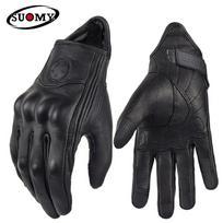 Suomy Vintage Leather Motorcycle Gloves Full Finger Motorbike Equipment Women Men Black ATV Rider Sports Protect Glove Guantes S