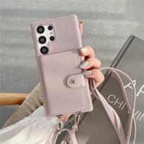 Prabangus odinis kaklo peties dirželio telefono dėklas, skirtas Samsung S23 Ultra S22 S21 Plus 5G Crossbody piniginės dirželio apsauginis dangtelis For Samsung S22 Plus