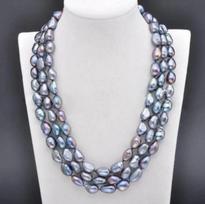 Natural Genuine 7-8mm black Baroque freshwater pearl fashion long necklace 48“