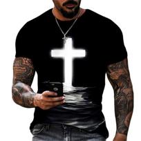 Vyriški senoviniai Jėzaus Kristaus marškinėliai su 3D Dievo religijos spauda, ​​kryžius su kryžiumi, trumpomis rankovėmis. 3XL