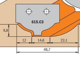 Profiliniai frezavimo galvų peiliai CMT 615.C3; 1 vnt.
