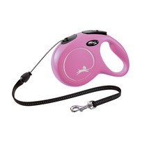 Automatinis pavadėlis Flexi New Classic S virvė 5m 12 kg, Rožinė