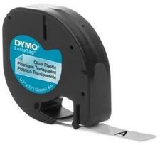 Dymo label printer tape LetraTag Plastic 12mmx4m, black/transparent