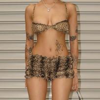 Leopard Print Ruffles Women Sexy 2 Piece Set Women Sexy Camis Bra Crop Tops + Low Waist Shorts Summer Holiday Beach Outfits Suit S ruda