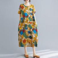 Short sleeve Plus size cotton vintage Polka Dot new in dresses for women casual loose long summer dress M mėlyna