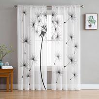 Graphic Drawing Of Parachute Dandelion Sheer Curtains for Living Room Tulle Window Curtain Bedroom Kitchen Veil Drapes 135W x 114H(cm) white