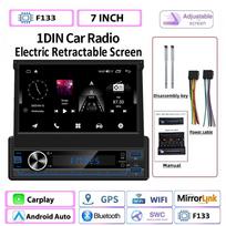 Universalus 1D automobilio radijas, 7 colių elektrinis ištraukiamas jutiklinis ekranas MP5 grotuvas, belaidis „Carplay Mirror Link“ daugialypės terpės automatinis radijas