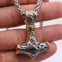 Vintage Viking Celtic Thor Hammer karoliai Amuletas Sidabrinės spalvos pakabukas Vyriški vikingų papuošalai Tough Guy karoliai auksas