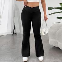 Plus Size Women's V-waist Casual Trousers High-waisted Hip-enhancing Thin Micro-flared Trousers Draped Wide-leg Trousers XXXL juoda