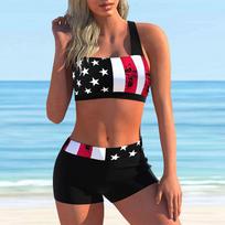 Moteriški maudymosi kostiumėliai Tankini 2 dalių maudymosi kostiumėlis White Rose Leopard Pattern Crossing Print Atostogų maudymosi kostiumėliai S juoda