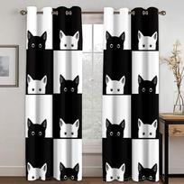 Mielas animacinis katinas Kawaii langų užuolaidos svetainei, vaikams ir vaikams animaciniai kalnai, miškai svetainės, miegamojo dekoras 100W160H(CM)40x63in&Hook