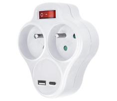 Solight P99USBC-PD20-Kištukinio lizdo skirstytuvas Su USB A+C charger ir jungiklis 2x10A balta