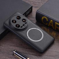 PU odinis Magsafe dėklas, skirtas Xiaomi 14 Ultra Magnetic Wireless Charging Smūgiams atsparus dangtelis, skirtas Xiaomi 14 14Pro 14Ultra For Xiaomi 14 Ultra juoda