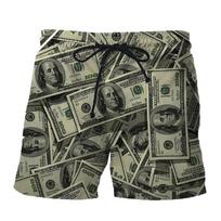 Men Beach Shorts Dollar Money 3D Printed Casual Loose Drawstring Shorts Summer Vintage Versatile Men's Breathable Sweatpants L