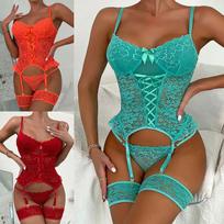 Nauji seksualūs apatinio trikotažo rinkiniai nėriniuoti apatiniai kelnaičiai Bodysuits Croset apatinis trikotažas moterims S žalia