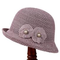 Rolled Bry Gėlių dekoro kepurė nuo saulės Vintažinė nerta kvėpuojanti moteriška kepurė, reguliuojama Fedora kepurė M（56-58cm）