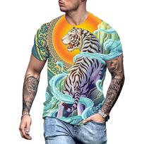 Madingi 3D tigro rašto vyriški marškinėliai, laisvalaikio, apvalia iškirpte, per dideli, trumpomis rankovėmis, vasaros tendencija, gatvės hip hopo viršūnės, gyvūnų marškinėliai XL orange
