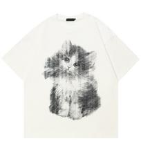 Streetwear Cat Graphic marškinėliai Medvilniniai marškinėliai Unisex Tops marškinėliai vasaros trumpomis rankovėmis marškinėliai S balta