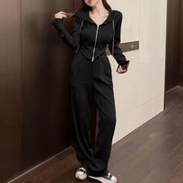 Sports Suit Women's Spring And Autumn New Long Sleeved Cardigan Irregular Hoodie High Waisted Casual Wide Leg Pants Two-piece Set XL juoda