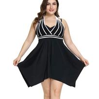 Vasaros moteriškas maudymosi kostiumėlis, 2024 m. naujas „Halter Swimdress“ didelio dydžio maudymosi kostiumėlis, dviejų dalių „Tankini“ maudymosi kostiumėliai XL juoda