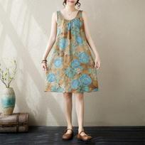 Sleeveless Plus size cotton vintage Polka Dot new in dresses for women casual Midi loose summer dress M