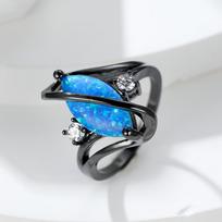 Vintage Crystal Marquise Blue Imitation Opal Rings for Women Charm Black Gold Color Wedding Bands Bridal Engagement Ring 5 mėlyna/juoda