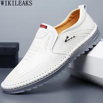Odiniai laisvalaikio batai Vyrų dizainerio slydimo batai vyrams Madingi Ruda Loafers Batai Vyriški Zapatos De Hombre Chaussure Homme 38 balta
