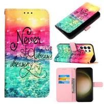 „Niekada nenustokite svajoti“ PU odinės piniginės apverčiamas nuotraukų rėmelis, skirtas iPhone Samsung Huawei Honor Xiaomi Redmi Oppo Vivo Sony Google TCL Infinix... Tecno Camon 30