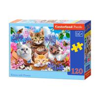 Castorland dėlionė KITTENS WITH FLOWERS 120 det.